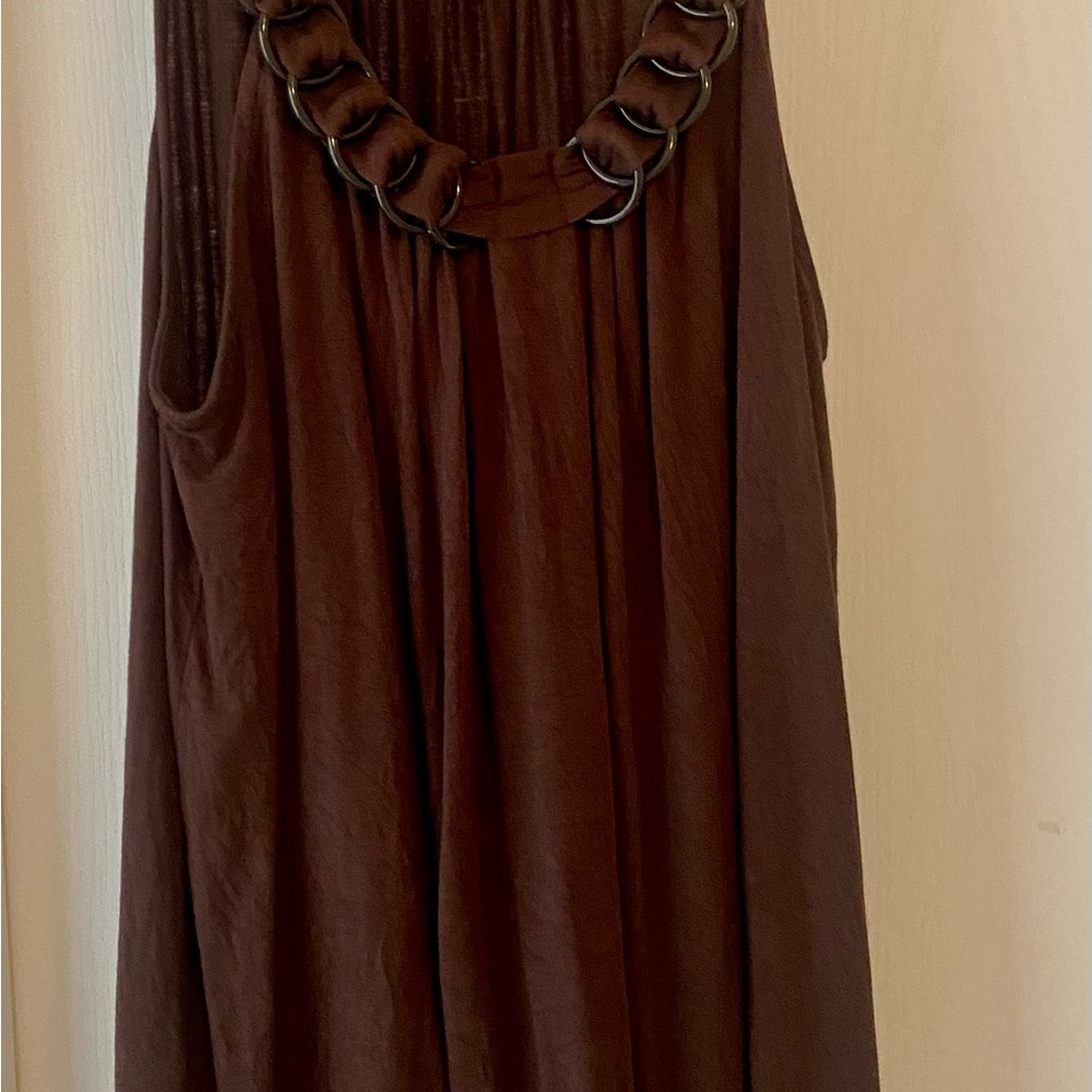 Michael Kors SP Brown Embellished Pleated Tank Top